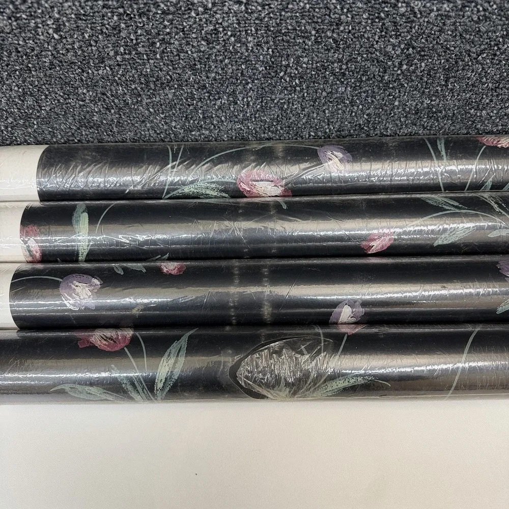 Warner Wallpaper EBY4046 Floral Tulip Black Vinyl Wallpaper 4 Rolls 27in x 9yd